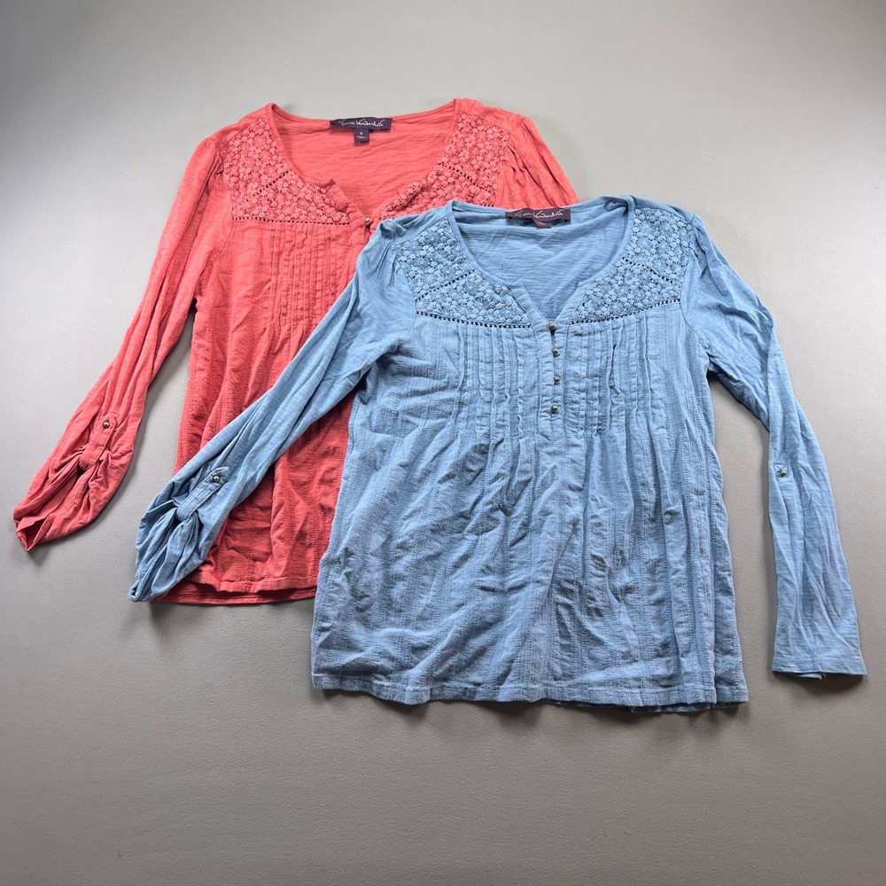Gloria Vanderbilt Blouse Top Women S/M Multicolor Pintucked Lace Detail Lot Of 2